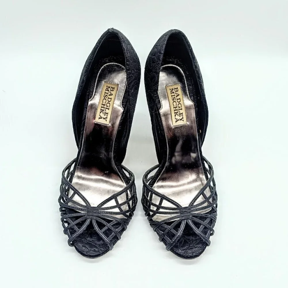 Badgley Mischka Black Webbed Peep Toe Heels 7.5M